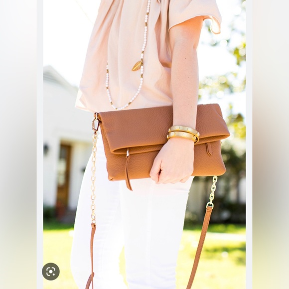 TORY BURCH Foldover Crossbody Bag | Light oak with gold tone hardware - Picture 2 of 10